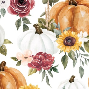 Boho Fall Pumpkin Floral Bouquet on White 24 inch