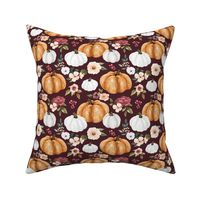 Fall Watercolor Pumpkin Floral on Maroon Red 6 inch