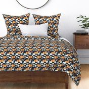 Fall Watercolor Pumpkin Floral on Navy Blue 6 inch