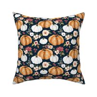 Fall Watercolor Pumpkin Floral on Navy Blue 6 inch
