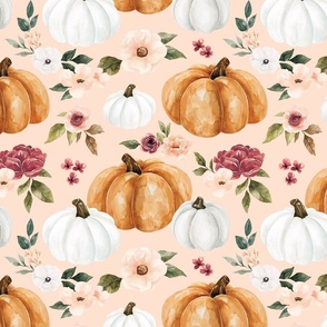 Fall Watercolor Pumpkin Floral on Pink 12 inch
