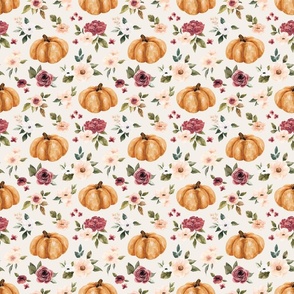 Pink Fall Floral and Pumpkins on Cream 6 inch