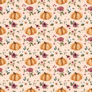 Fall Floral and Pumpkins on Pink 6 inch