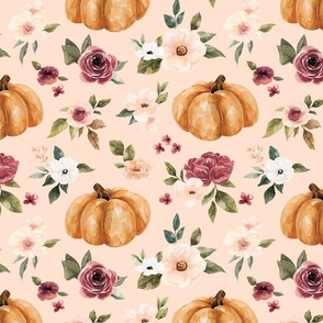 Fall Floral and Pumpkins on Pink 12 inch