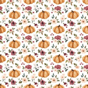Fall Floral and Pumpkins on White 6 inch