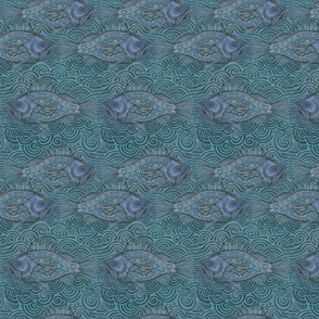 Painted Rockfish Fabric - Ocean- Inspired Muted Grey and blues