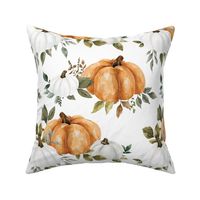 Orange and White Watercolor Pumpkins and Greenery 12 inch