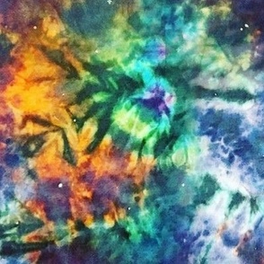 Cosmic Galactic Tye Dye Fabric with Vibrant Orange, Yellow, Green, Purple and Blue