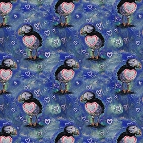 Nautical-Inspired Cute Puffin & Heart Fabric Design