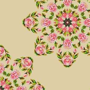 Retro Kaleidoscope Roses Pink on Sand