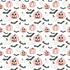 October Moon Pink Halloween Jack-O-Lanterns, White Pumpkins 6 inch