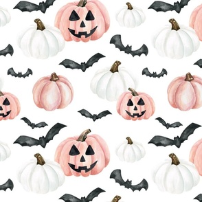 October Moon Pink Halloween Jack-O-Lanterns, White Pumpkins 12 inch