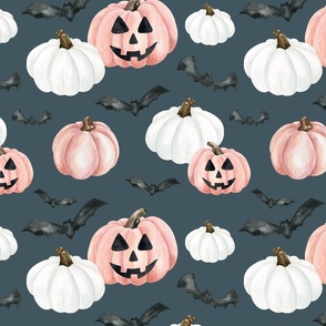 October Moon Pink Halloween Jack-O-Lanterns on Blue 12 inch