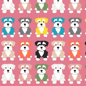 Rainbow Puppies on a pink background
