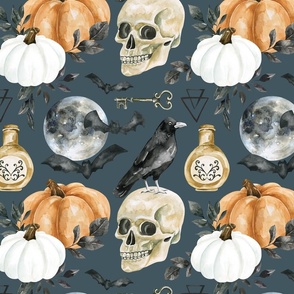 October Moon Gothic Halloween, Spooky Design on Night Blue 12 inch
