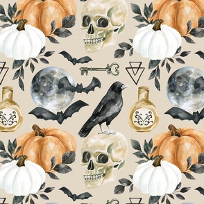 October Moon Gothic Halloween, Spooky Design on Taupe 12 inch