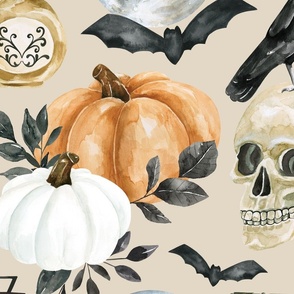 October Moon Gothic Halloween, Spooky Design on Taupe 24 inch