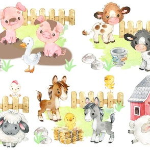 Watercolor Farm Animals Baby Nursery  23 Inches