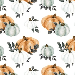 Watercolor Halloween Pumpkins on White 12 inch