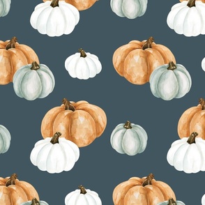 Watercolor Blue and White Pumpkins 12 inch