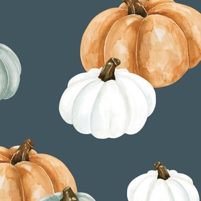 Watercolor Blue and White Pumpkins 24 inch
