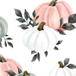 Watercolor Pink Halloween Pumpkins on White 24 inch