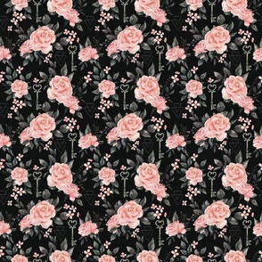 Gothic Floral, Vintage Halloween Floral, Gothic Pink Roses on Black 6 inch
