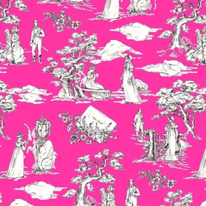 Time Travel - Jane Austen Toile de Jouy - Bright Pink - Medium Scale