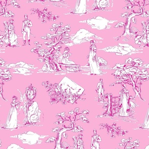 Time Travel - Jane Austen Toile de Jouy - Pink on Pink - Medium Scale