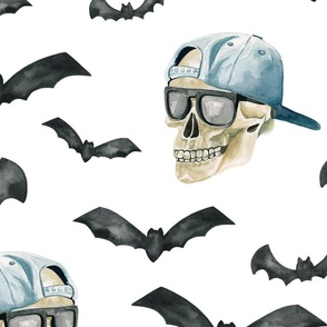 Spooky Bro Watercolor Halloween Skull and Bats 24 inch