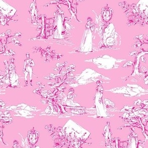 Time Travel - Jane Austen Toile de Jouy Pink on Pink - Small Scale
