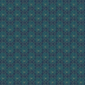 Chinoiserie  A with Fan Palm -Teal on dark teal (small scale)