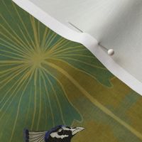 Chinoiserie Peacock with Fan Palm - on green gold (large scale)