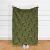 Chinoiserie Peacock Vintage -sage on green gold (large scale)