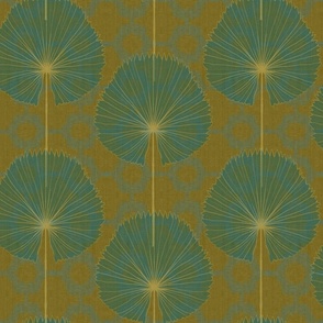 Chinoiserie A with Fan Palm -sage on brown gold (large scale)