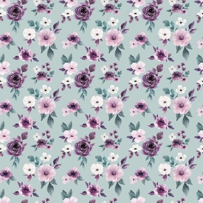 Sugar Plum Watercolor Floral on Blue 6 inch