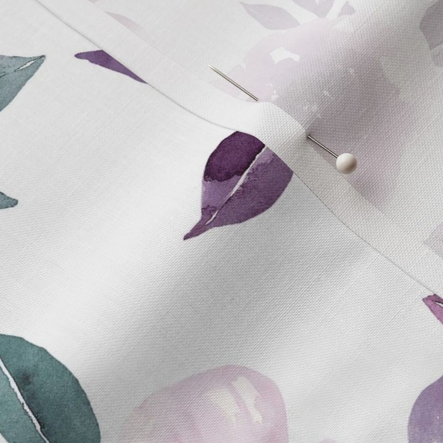 Sugar Plum Watercolor Floral on White 12 inch