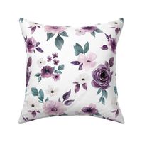 Sugar Plum Watercolor Floral on White 12 inch