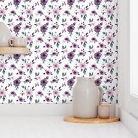 Sugar Plum Watercolor Floral on White 12 inch