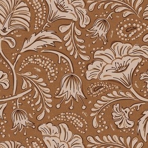 Farida - Indian Block Print Floral Earth Tone Brown Regular Scale