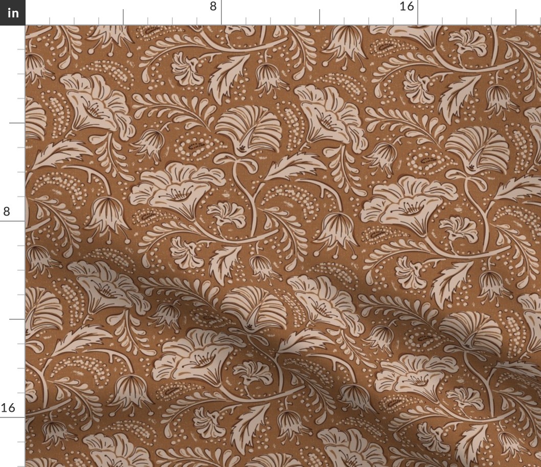 Farida - Indian Block Print Floral Earth Tone Brown Regular Scale