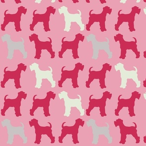 vintage miniature schnauzers in shades of pink and grey