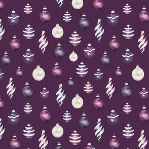 Purple Christmas Ornaments on Dark Purple 12 inch