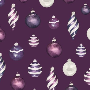 Purple Christmas Ornaments on Dark Purple 24 inch
