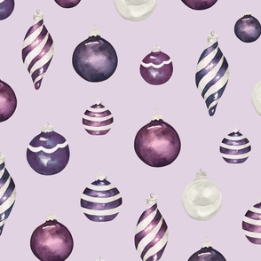 Purple Christmas Ornaments on Light Purple 24 inch