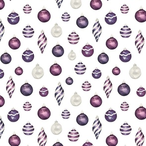 Purple Christmas Ornaments on White 12 inch