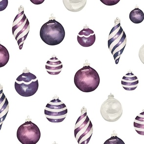 Purple Christmas Ornaments on White 24 inch