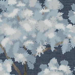 Grasscloth-Ernesto Ikat- Blue Trees Navy-Gray Wallpaper