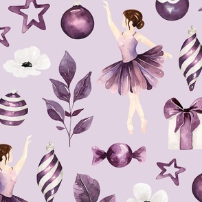Sugar Plum Fairy Christmas Ballerina on Light Purple 24 inch
