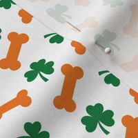 Dog Fabric, Dog St. Patrick's Day Fabric, Dog Bandana Fabric, Shamrocks and Bones, Green, Orange, White